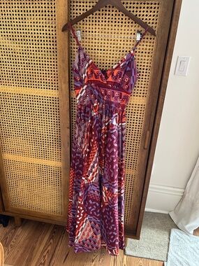 Sleeveless Pink & Orange Geometric Maxi Dress